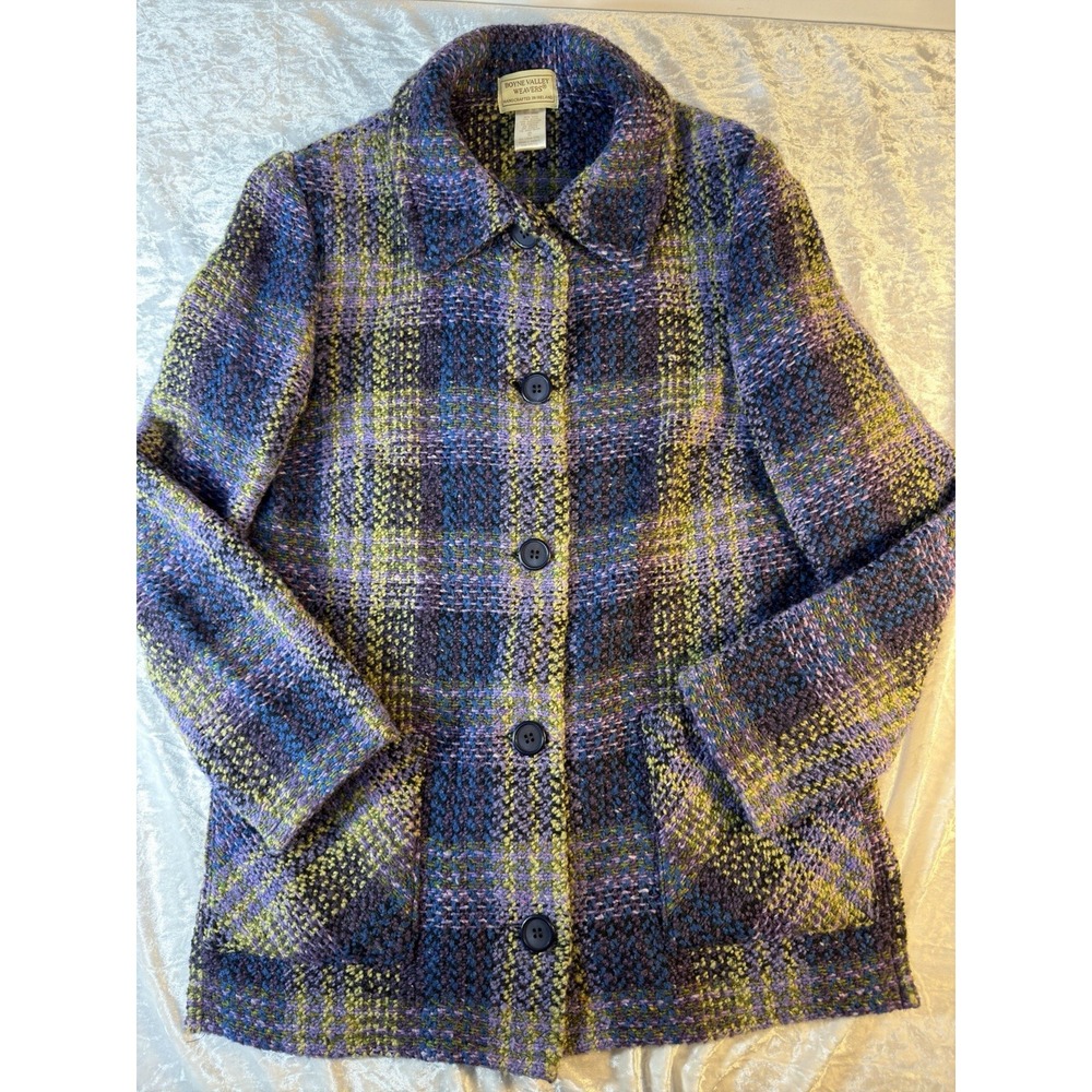 Vintage Boyne Valley Weavers Ireland Wool Alpaca Plaid Jacket Women's Small
